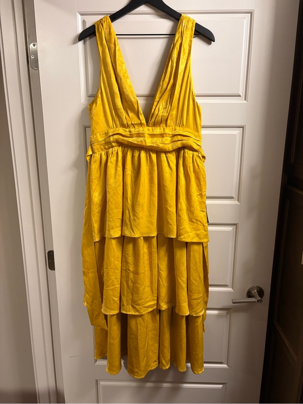 Lulu's Golden Yellow V-Neck Tiered High-Low Dress
